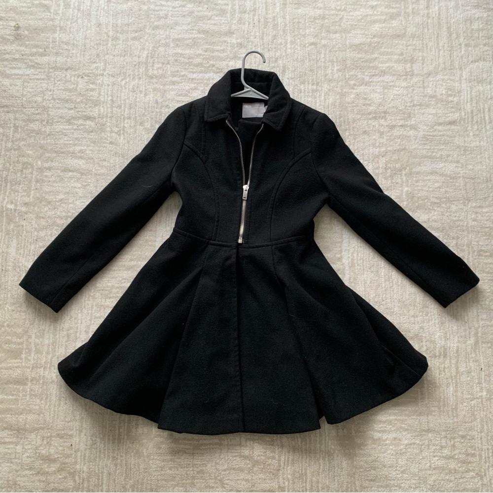 ASOS Black Swing Coat w/ Front Zip Peplum Style